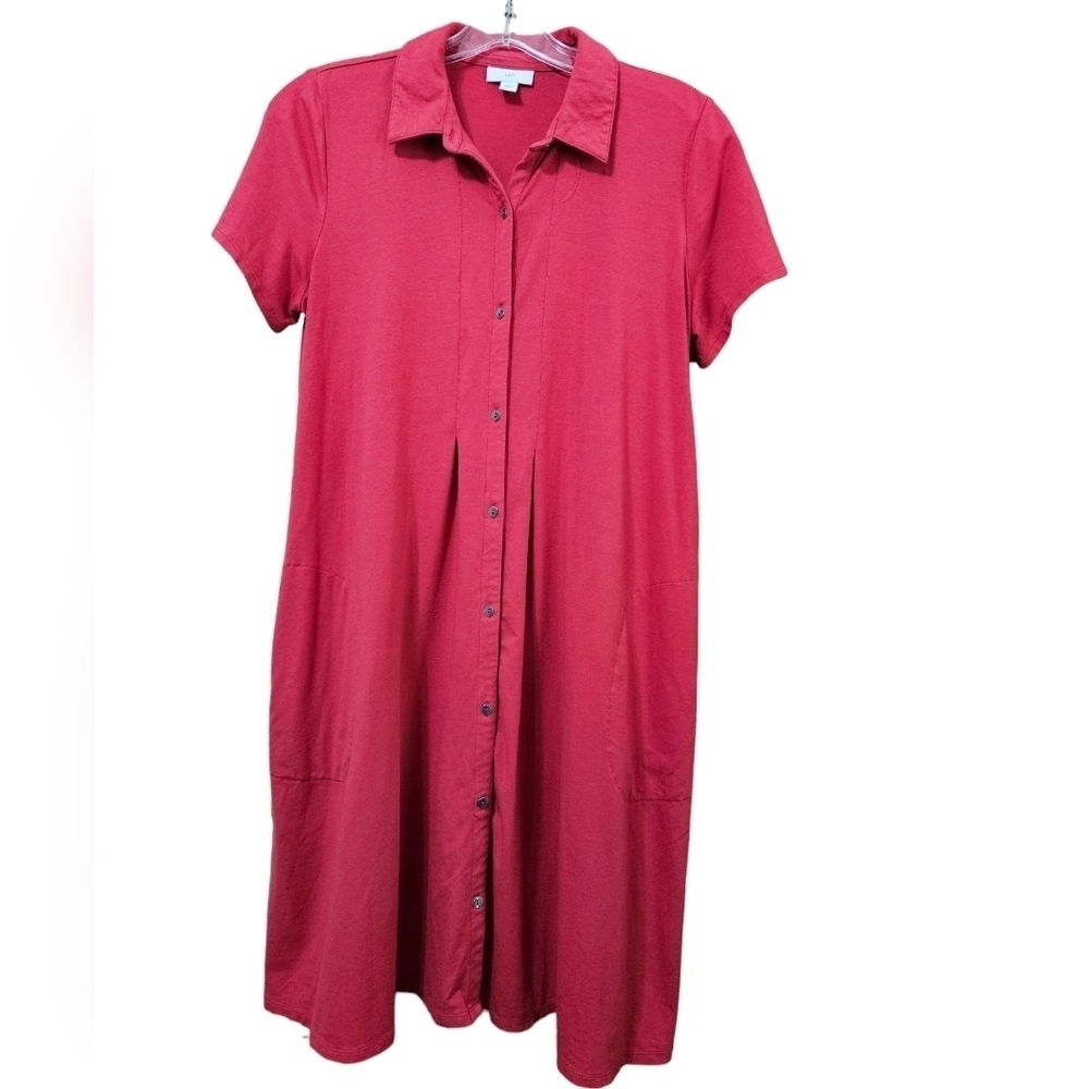 J.Jill Red Polo Shirt Pocket Dress Button Front Casual Womens
